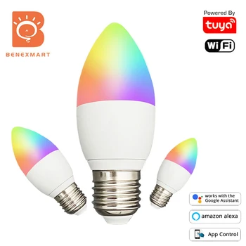 Benexmart Tuya WiFi E27 Smart LED Candle Lamp С регулируемой яркостью RGBCW Alexa Google Home Голосовое управление
