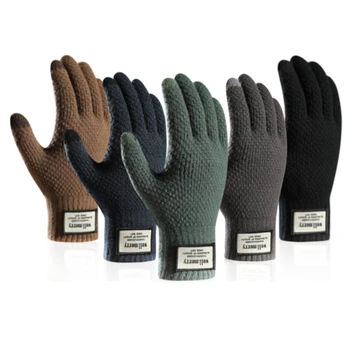 Зимние мужские вязаные перчатки с сенсорным экраном, высококачественные мужские варежки, плотные Теплые кашемировые однотонные мужские деловые перчатки, осень