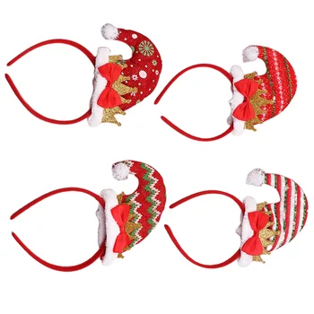 4 упаковки Рождественской шляпы, повязка на голову, ленты для волос в виде шляпы Санта-Клауса, праздничный костюм, аксессуары для волос для Рождественской вечеринки.