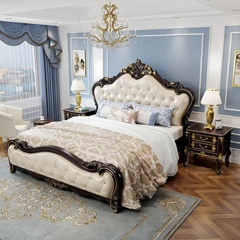 Высококачественная Большая кровать, Простая современная Белая Двуспальная кровать размера 