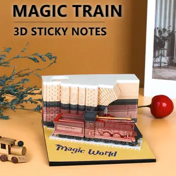 Волшебный Поезд 3D Блокнот DIY Липкие Заметки Блокноты Кубики Резьба По Бумаге Домик На Дереве Креативные Заметки Декор Домашнего Офиса