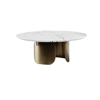 Светлый роскошный журнальный столик в итальянском стиле, в Скандинавском стиле, в большой квартире, современный круглый чайный столик из натурального мрамора