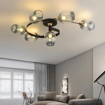 Скандинавский минимализм, современная железная лампа в гостиной, современный потолочный светильник из светодиодного стекла, столовая и кабинет, спальня