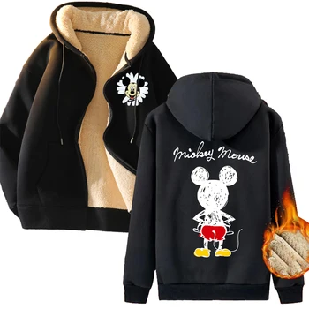 Толстовки С Капюшоном Disney Mickey Mouse С Мультяшным Принтом, Утолщенная Теплая Куртка На молнии, Повседневная Спортивная Зимняя Одежда С Длинными Рукавами