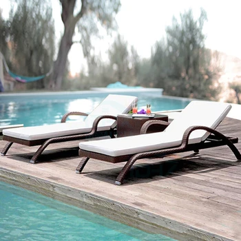 Лежачая кровать на открытом воздухе, балкон, внутренний двор для плетения из ротанга, кресло для отдыха на открытом воздухе из ротанга, водонепроницаемый, защищенный от солнца, бассейн, пляж