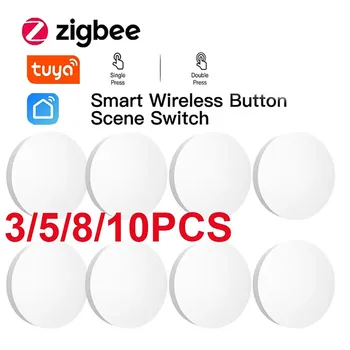 Интеллектуальный кнопочный переключатель сцены Tuya ZigBee, беспроводной пульт дистанционного включения-выключения, клавишный контроллер, переключатели с несколькими сценами, Голосовой помощник Alexa
