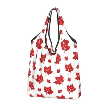 Большие многоразовые продуктовые сумки с рисунком кленовых листьев, перерабатываемые Складные листья, экологичная сумка для покупок, которую можно стирать, легкая