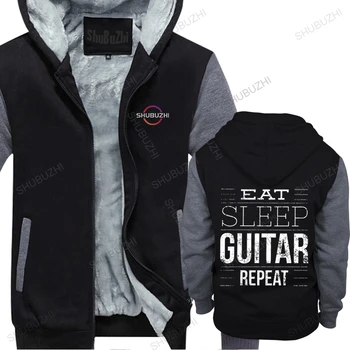 Humor Eat Sleep Guitar Repeat, теплая толстовка Для мужчин С принтом гитариста, флисовый пуловер, Мягкая хлопковая флисовая толстовка с капюшоном, Топы, товары