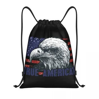 Американский Орел Флаг США Сумки На Шнурке С Завязками Женщины Мужчины Складной Спортивный Рюкзак Для Тренажерного Зала Тренировочные Рюкзаки Для Хранения