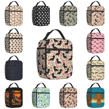 Изготовленная на заказ сумка для ланча Doxie Florals Dachshund, женская сумка-холодильник, Теплый Изолированный Ланч-бокс для офиса для взрослых