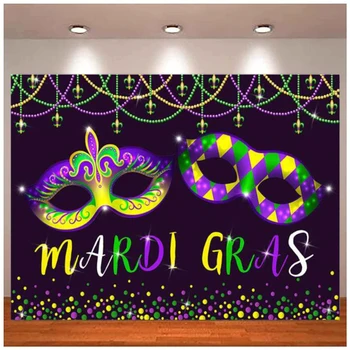 Фон для фотосъемки на Марди Гра, украшение для маскарадной вечеринки, Фиолетовые золотые блестящие бусины, фон для маски, баннер на День рождения детей