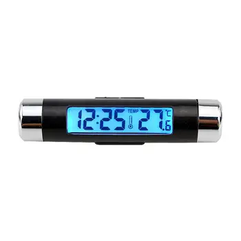 Автомобильные часы-термометр 2 в 1 с синей подсветкой, многофункциональные автомобильные цифровые часы с батарейным питанием, датчик температуры