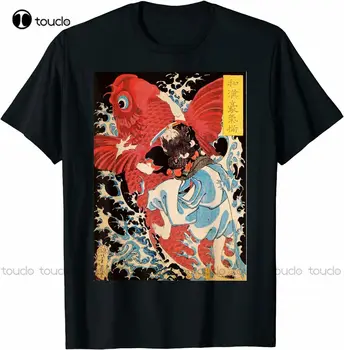Новая лимитированная Японская футболка в стиле ретро Samurai On The Koi Fish, Размер S-3Xl, Доступные Футболки Оверсайз На заказ Aldult Teen Unisex Xs-5Xl