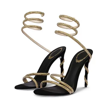 Женские босоножки с открытым носком, украшенные стразами, Пикантные туфли для выпускного вечера на тонком высоком каблуке, модные туфли-лодочки с ремешком на щиколотке, Zapatos Mujer