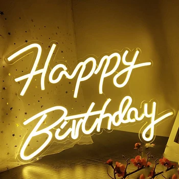 Светодиодная неоновая вывеска Happy Birthday, художественное оформление стен для вечеринки по случаю Дня рождения, Украшение атмосферы вечеринки, USB-подсветка с буквами, подарок на День рождения