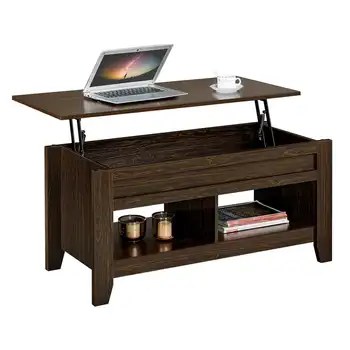 Журнальный столик Easyfashion с высокой несущей способностью, Устойчивый и долговечный Современный Деревянный Журнальный столик с подъемной столешницей для хранения Эспрессо