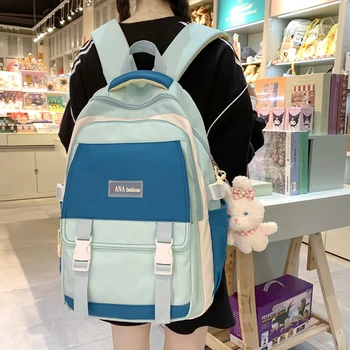 Модный женский рюкзак с несколькими карманами и пряжкой, милые школьные сумки для девочек-подростков, водонепроницаемый рюкзак для ноутбука, женская нейлоновая дорожная сумка