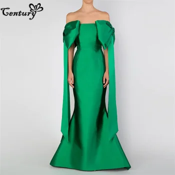 Зеленое платье для выпускного вечера, вечерние платья русалки с бантом на плечах, платья для официальных мероприятий, Robe de Soiree Femme Vestido de Noite