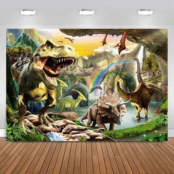 Фон с динозаврами Фотография мальчиков на день рождения 3D Декорации на фоне джунглей Детская вечеринка Фотографии Душа ребенка Баннер Студийный реквизит