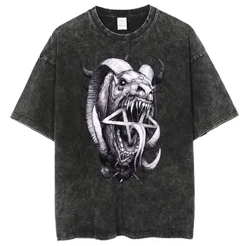 Уличная футболка в стиле Хип-Хоп Для Унисекс, Креативная футболка С изображением Животных, Винтажная Выстиранная Черная футболка, Хлопковая футболка Harajuku
